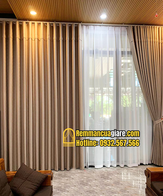Rèm Vải Phòng Khách Màu Kem Nâu cho Biệt thự